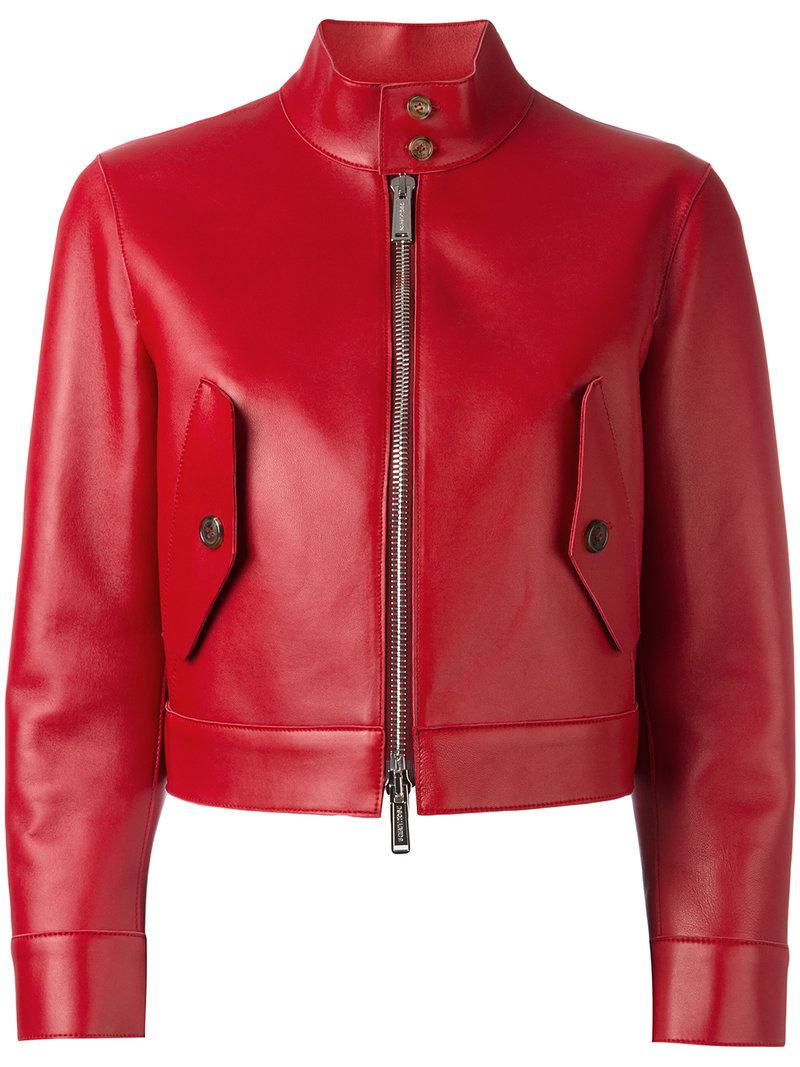 Lyst - Dsquared² Cropped Biker Jacket in Red