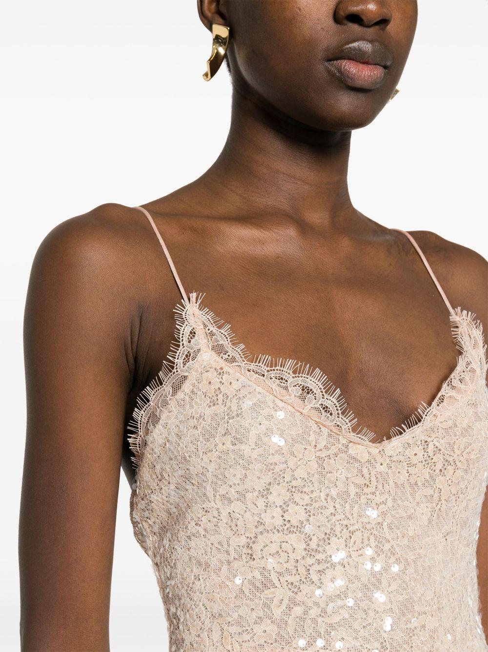 STAUD Kezia Sequinned Lace Dress in Natural | Lyst