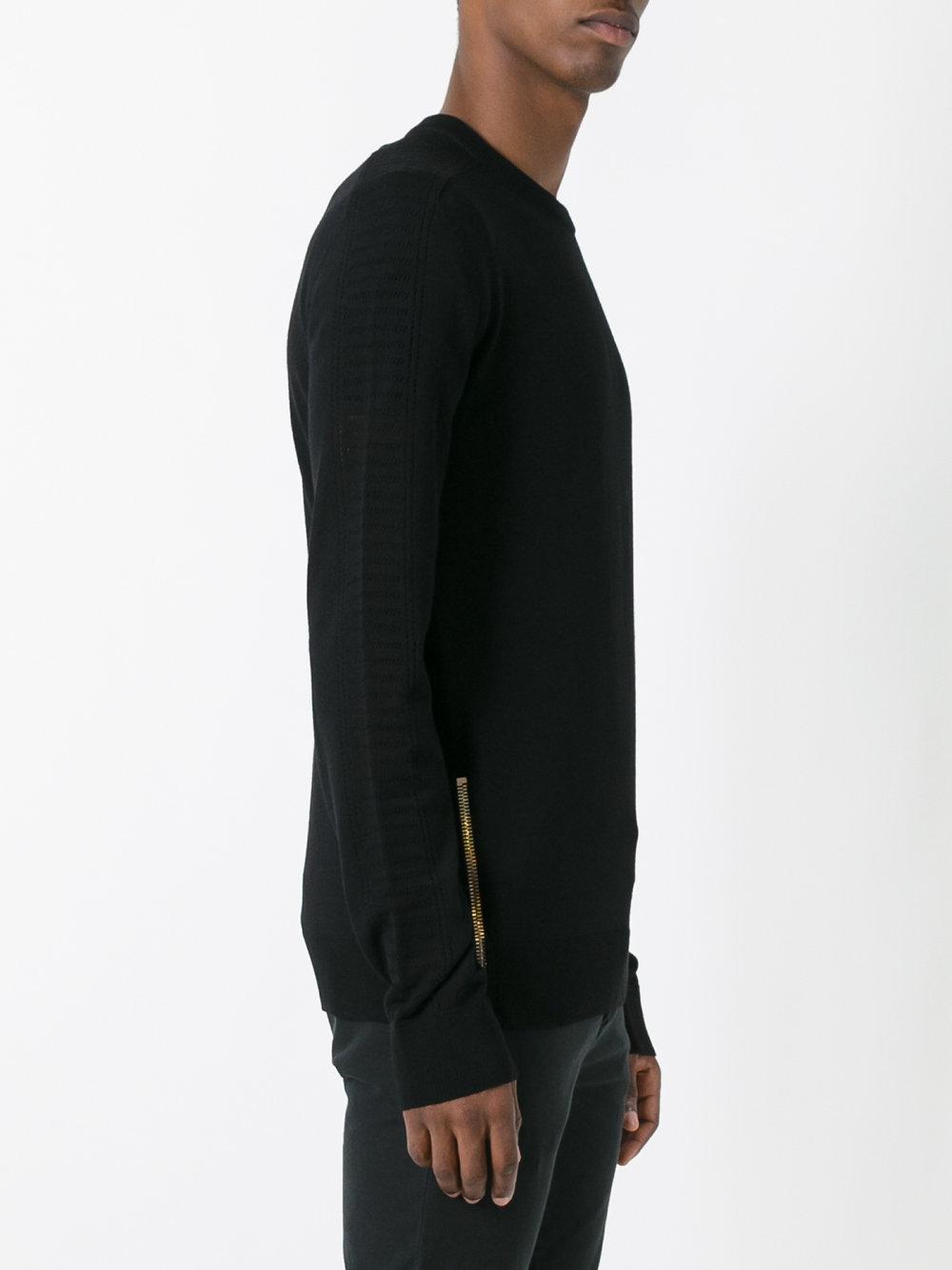Balmain Wool Side Zip Jumper in Black 