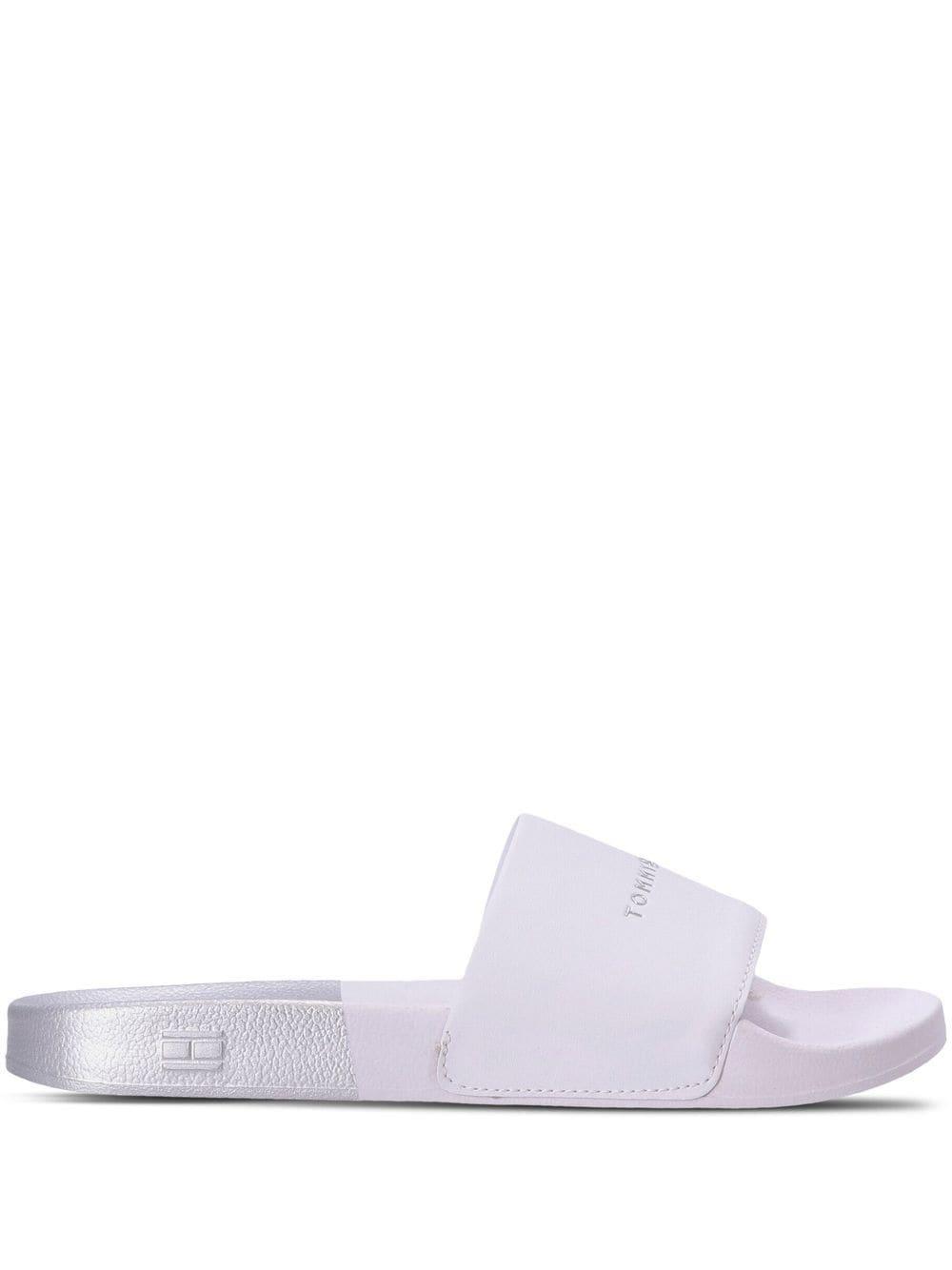 Tommy Hilfiger Signature Flat Pool Slides in White Lyst