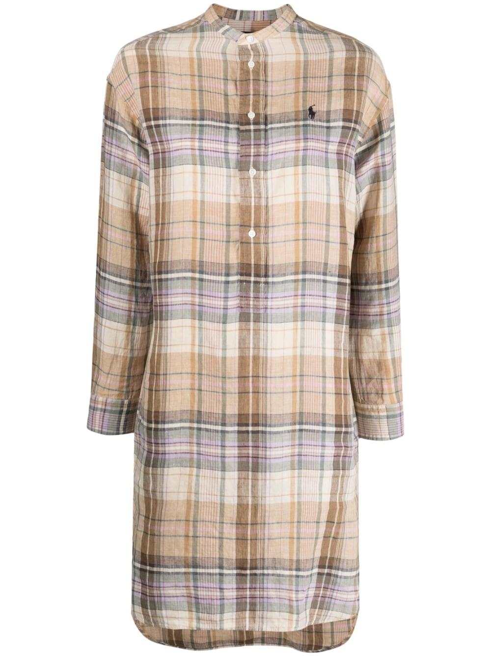 Polo Ralph Lauren Plaid Linen Shirt Dress in Natural | Lyst