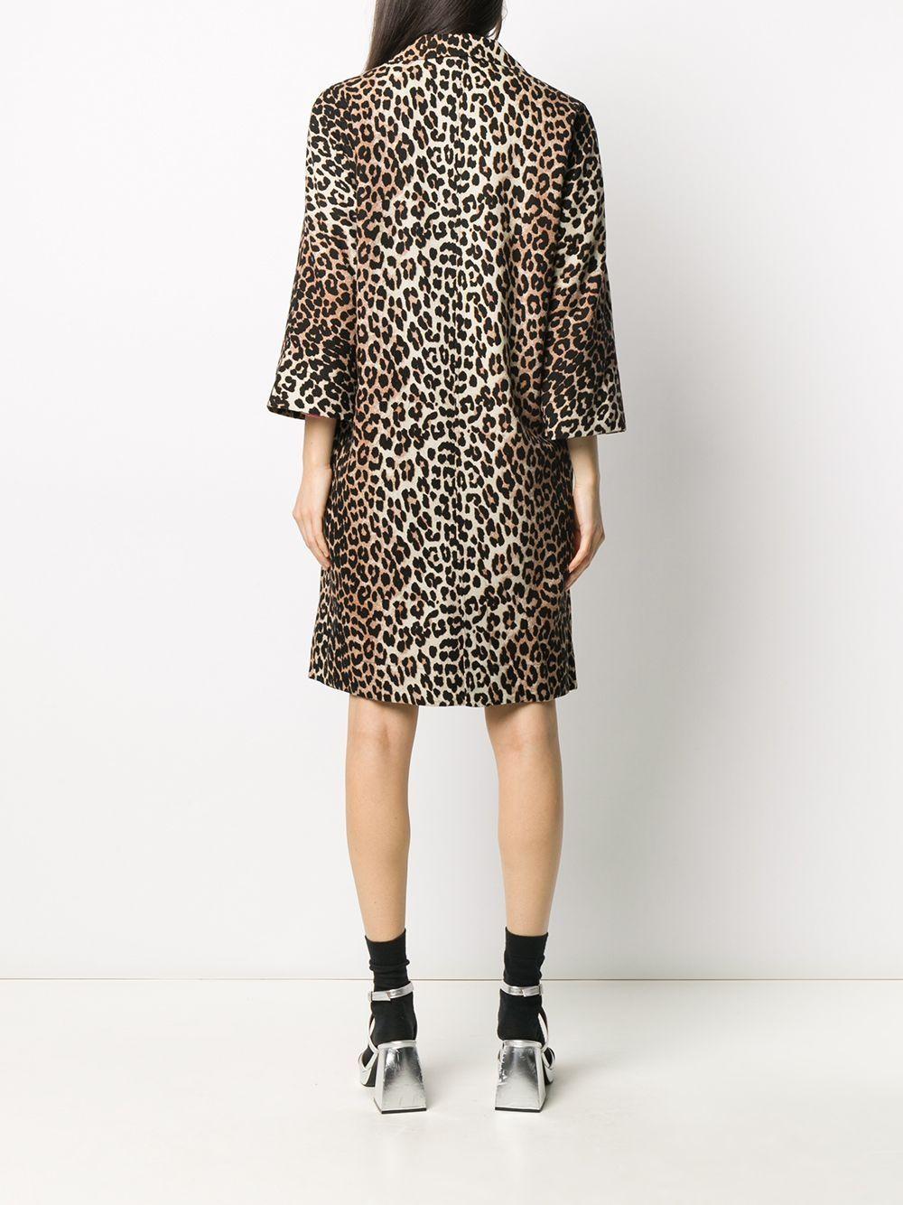 Ganni Leopard-print Linen-blend Coat in Brown (Black) - Lyst