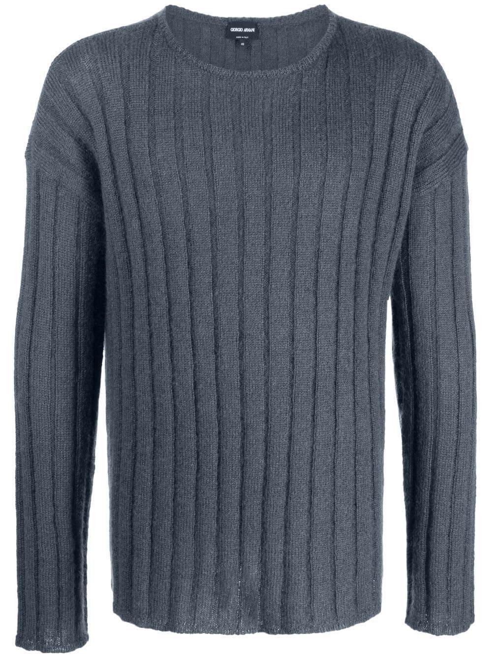 Giorgio Armani Ribbed Knit Mohair-wool Blend Jumper in Blue for Men | Lyst