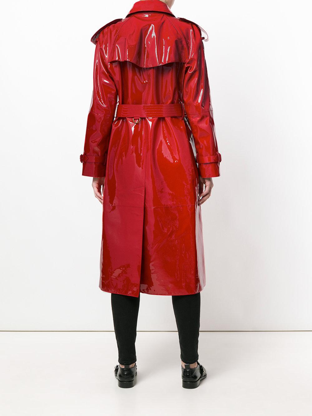 Burberry Cotton Patent Trench Coat in Red - Lyst