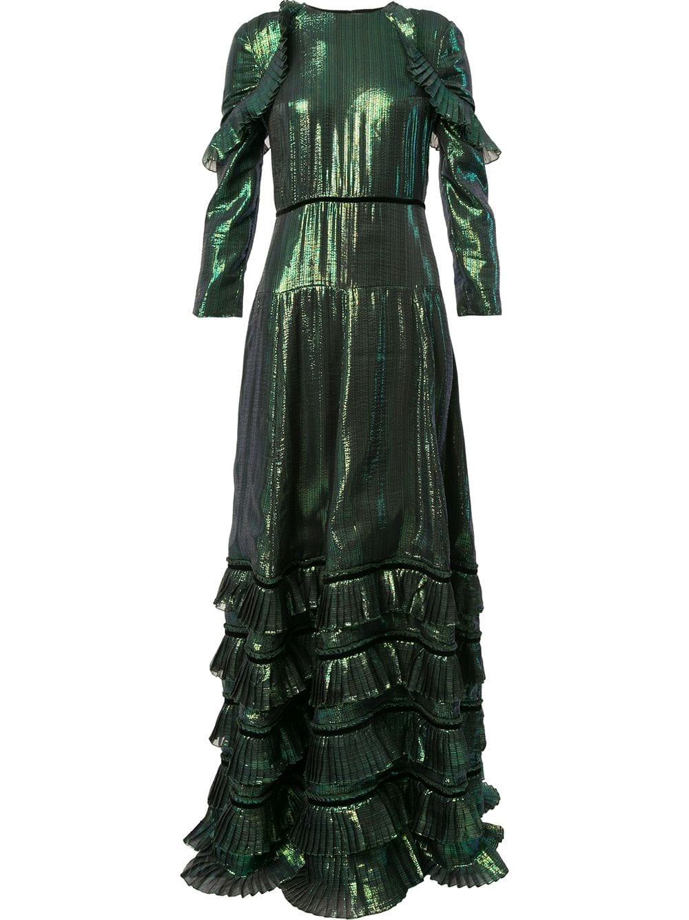 Huishan Zhang Silk Metallic Ruffled Dress in Green - Lyst