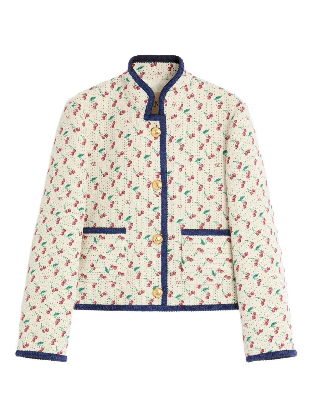 Valentino Garavani Cherrific-Jacquard Jacket in White | Lyst