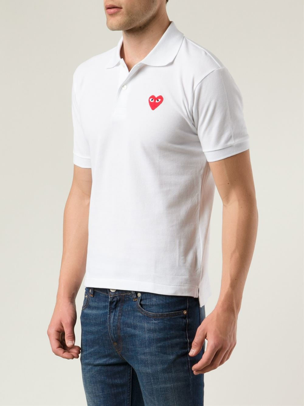 Play Comme des Garçons Cotton Embroidered Heart Polo Shirt ...