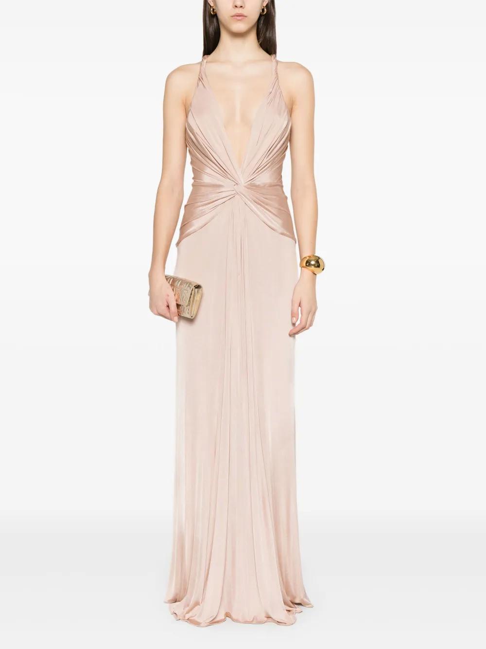chinese dress ladies Satin Knot-Detail Maxi Dress