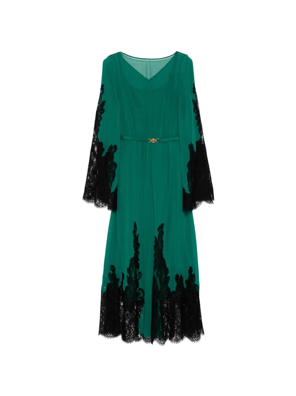 green emerald velvet dress Versace Jeans Couture Versace Jersey Long-Sleeve Black Minidress with Scoopneck and Logo Charm Strap
