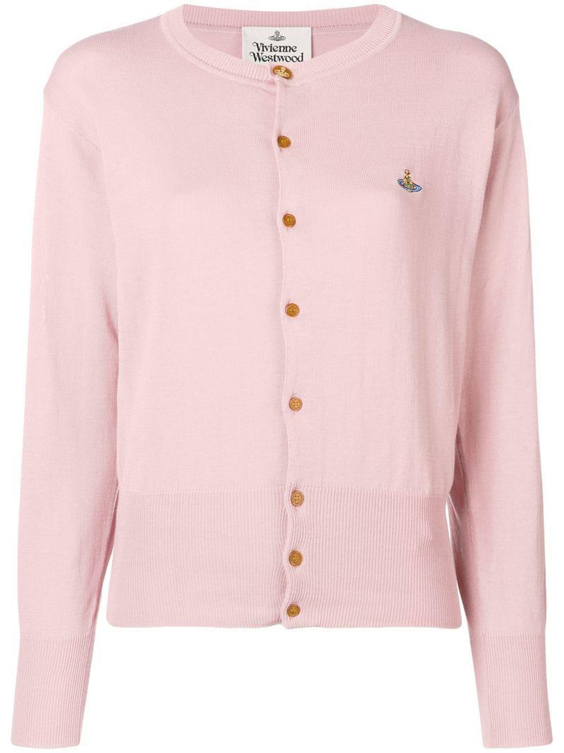 Vivienne Westwood Embroidered Logo Cardigan in Pink | Lyst