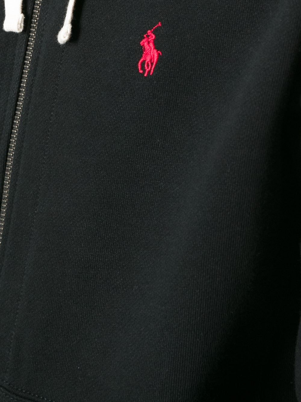black polo hoodie with red horse
