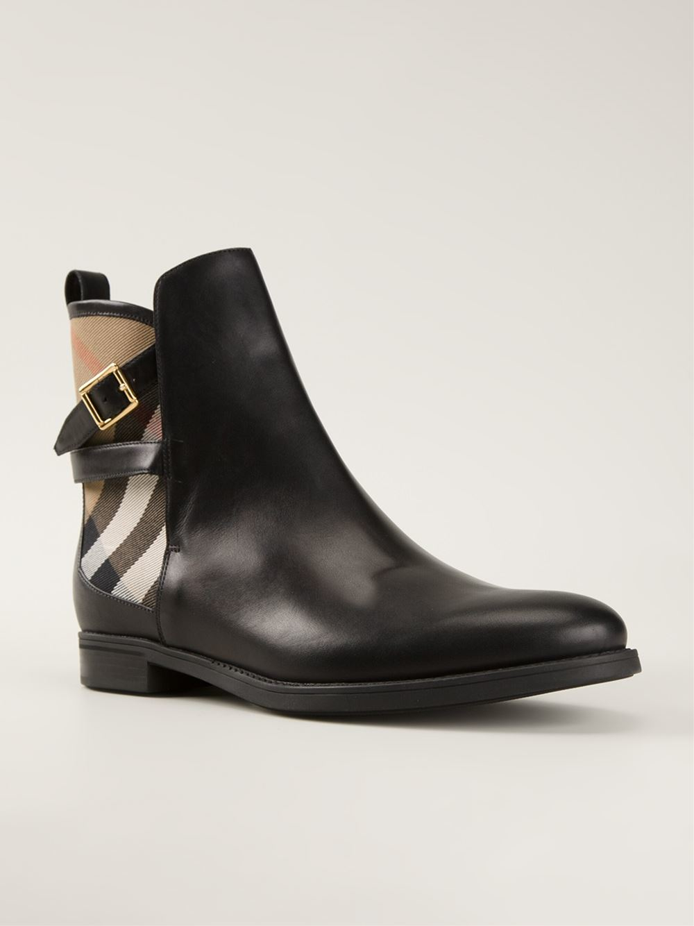 Burberry Leather 'house' Check Ankle Boots in Black | Lyst