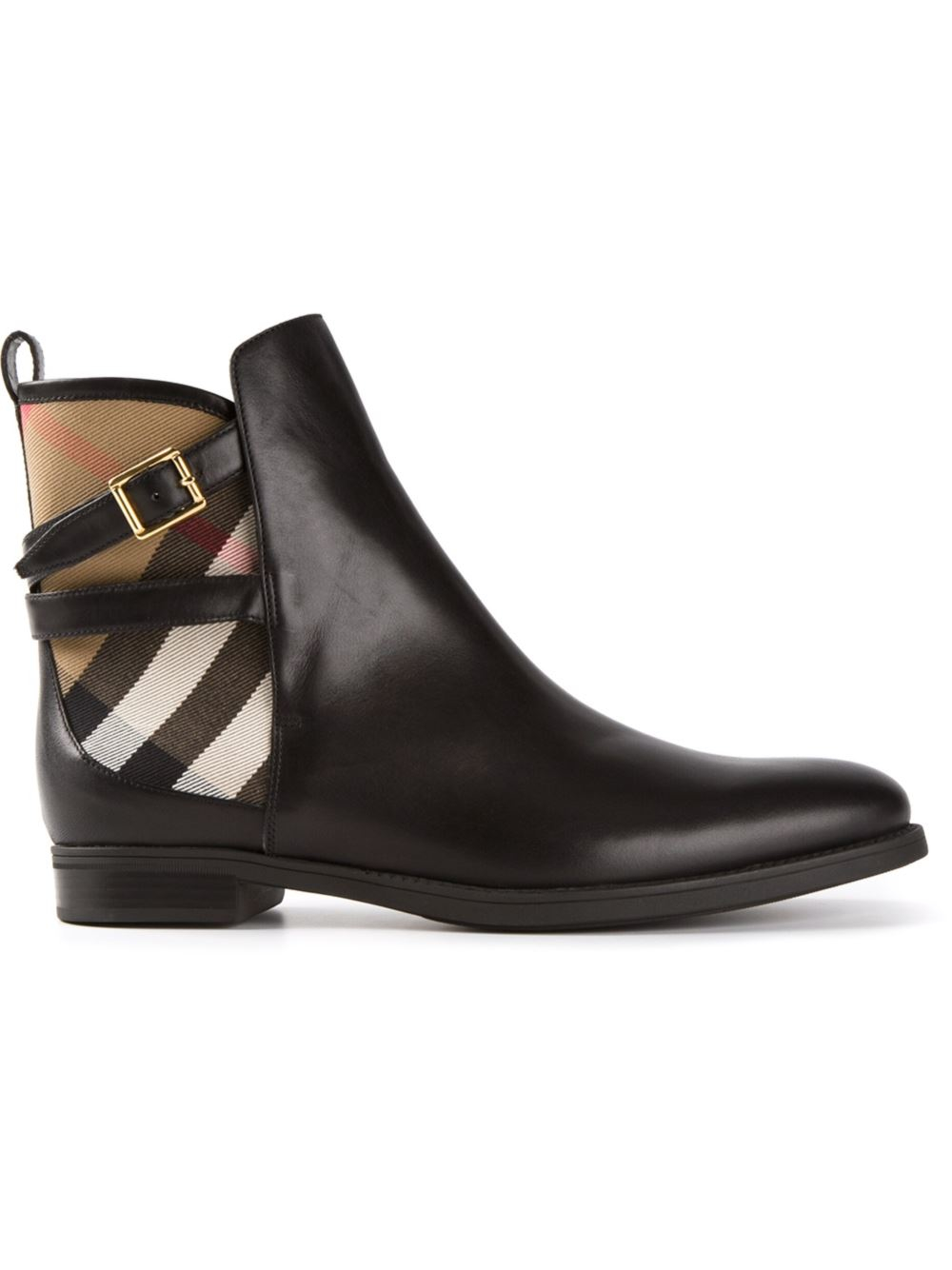Burberry Leather 'house' Check Ankle Boots in Black | Lyst