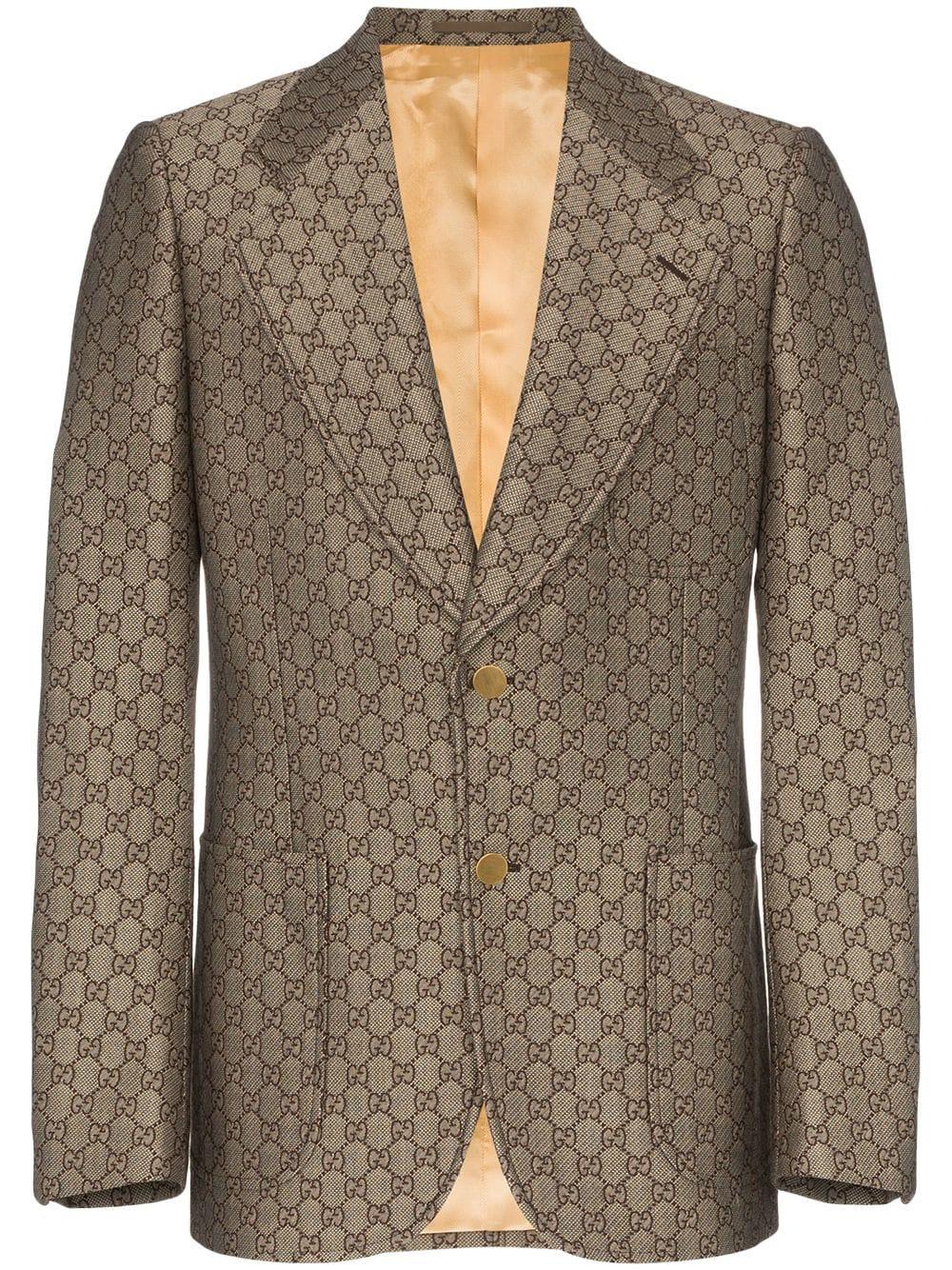 Gucci Cotton GG Wool Blend Logo Blazer in Brown for Men - Lyst
