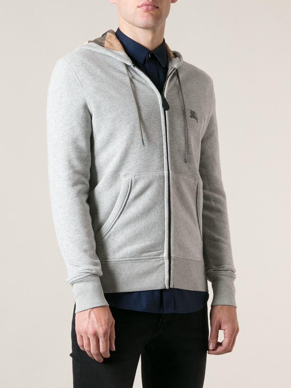 Burberry Cotton Zipped Hoodie in Grey (Gray) for Men Lyst
