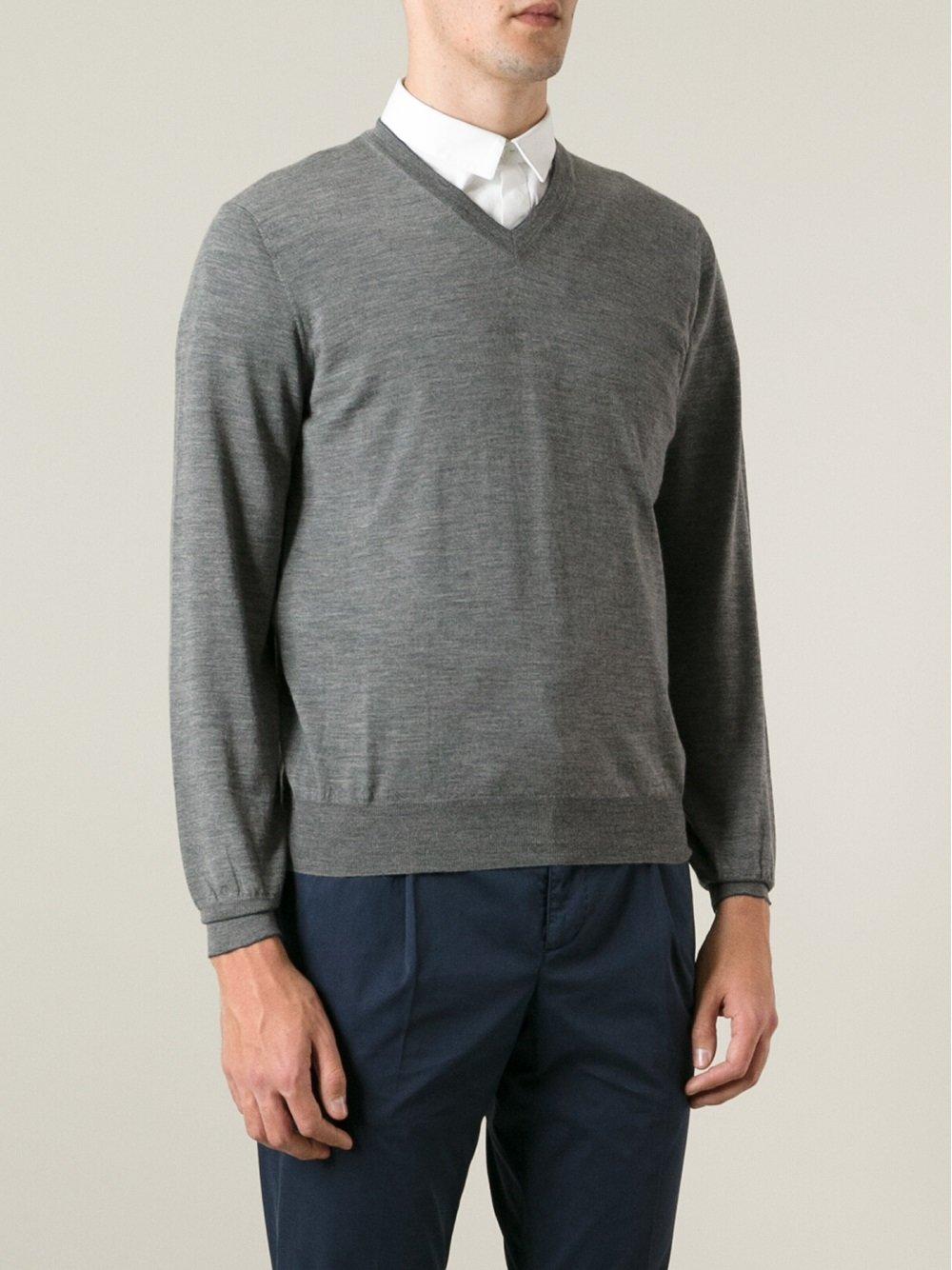 Lyst - Brunello Cucinelli V-neck Sweater in Gray for Men