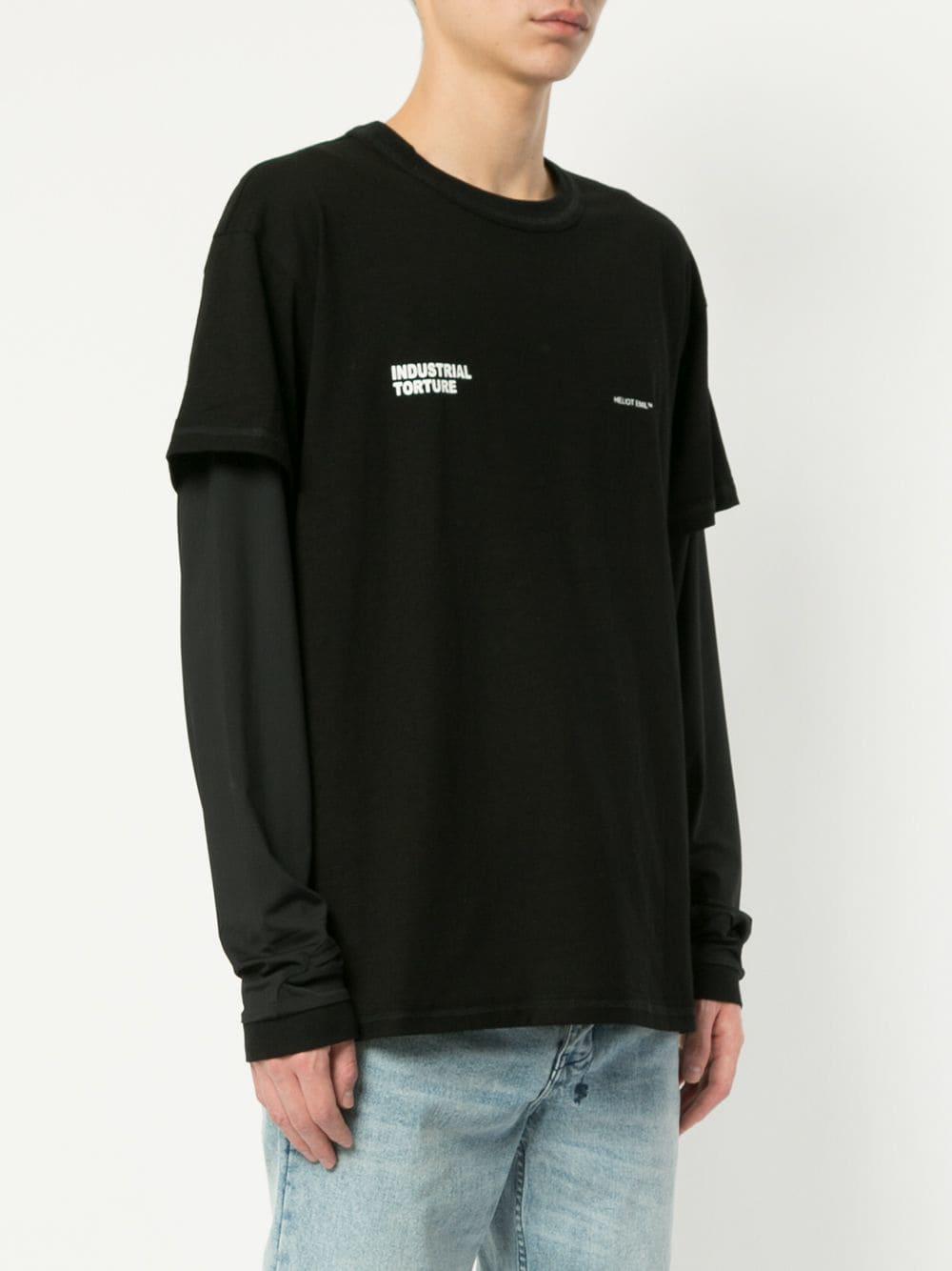 Download HELIOT EMIL Cotton Logo Print Layered T-shirt in Black for ...