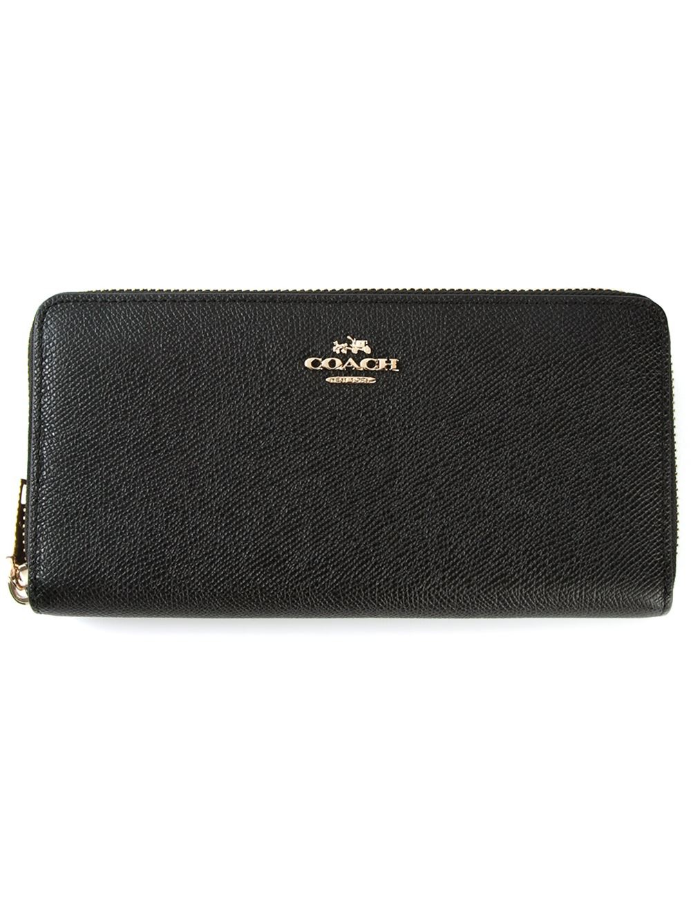 COACH Leather Zip Around Continental Wallet in Black Lyst