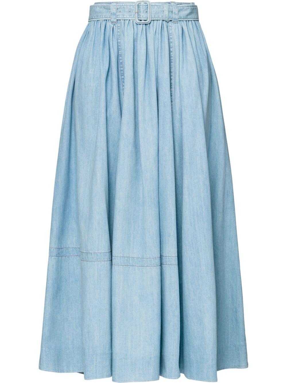 Prada Long Denim Skirt in Blue | Lyst
