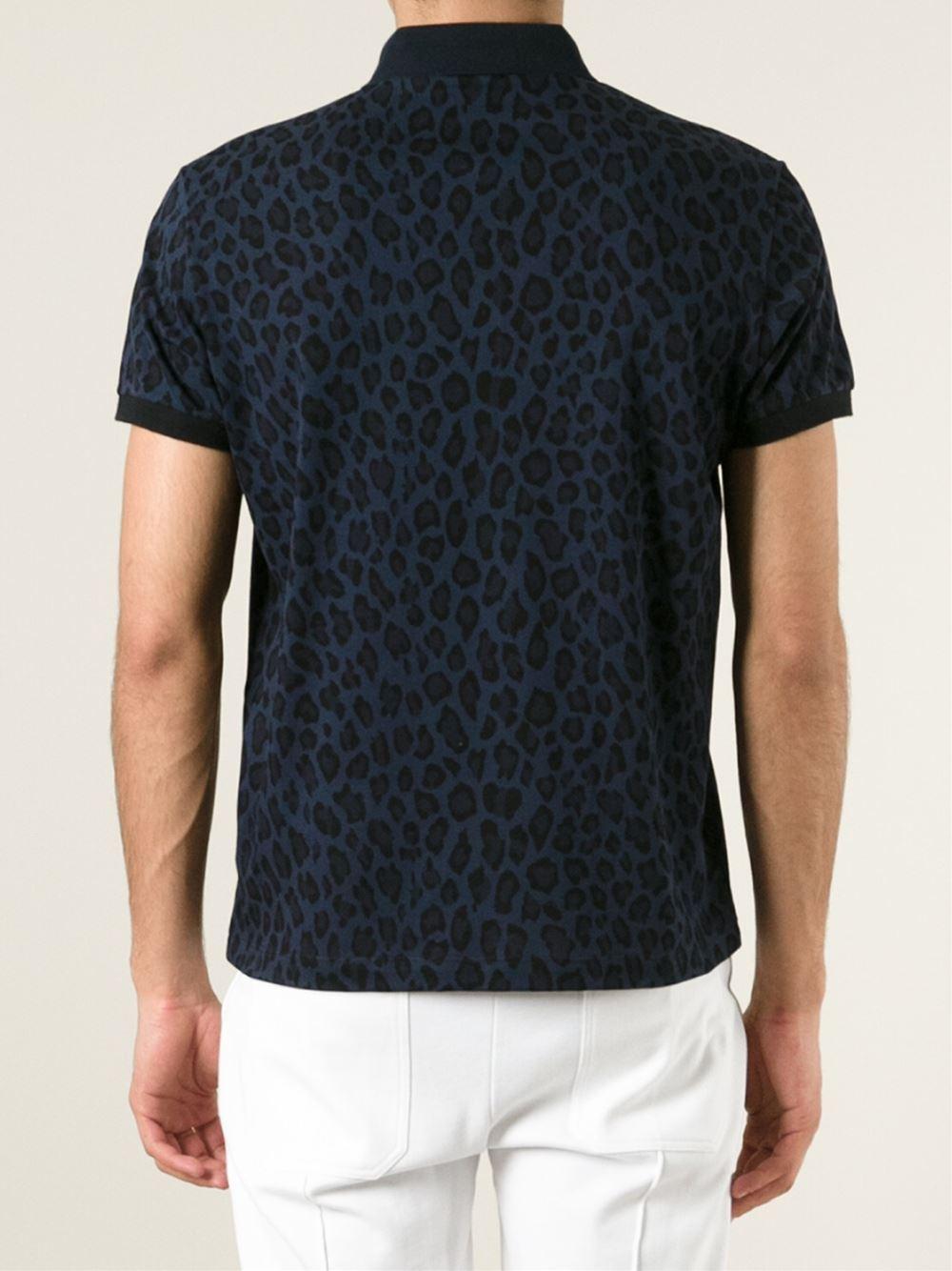 Moncler Leopard Print Polo Shirt in Blue for Men | Lyst