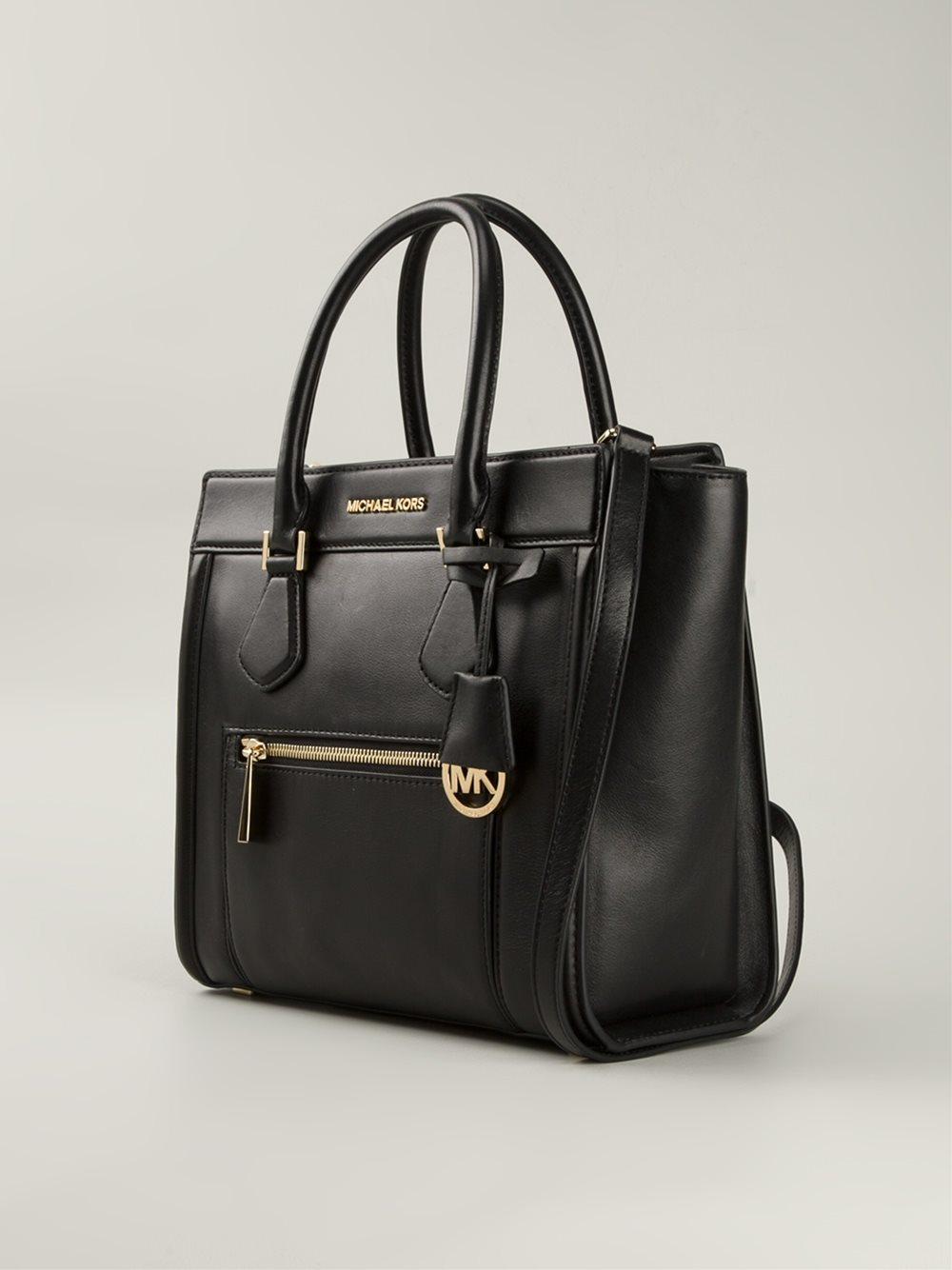 MICHAEL Michael Kors Leather Zip Front Pocket Tote in Black Lyst