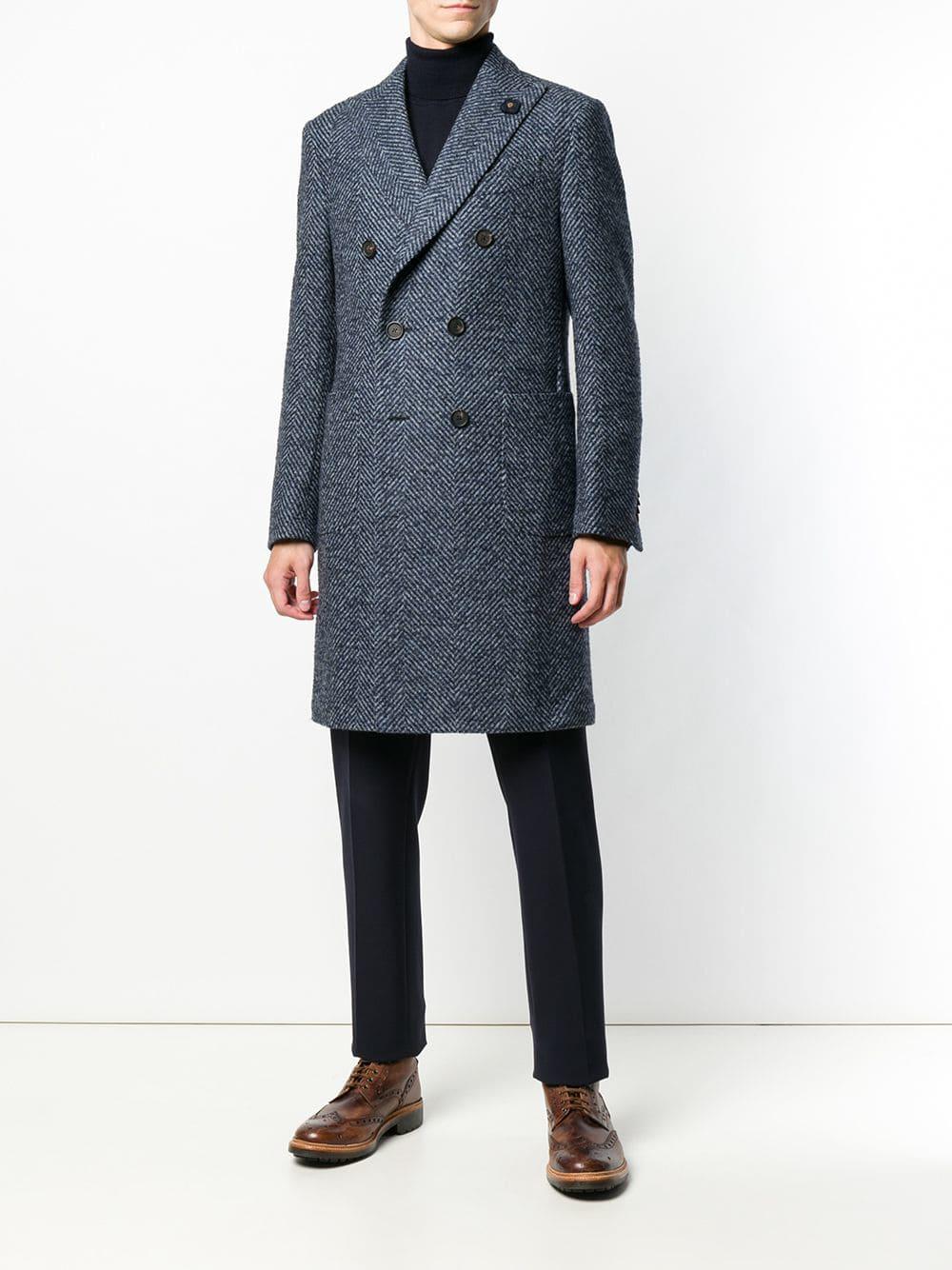 Lardini Synthetic Classic Double-breasted Coat in Blue for Men - Lyst