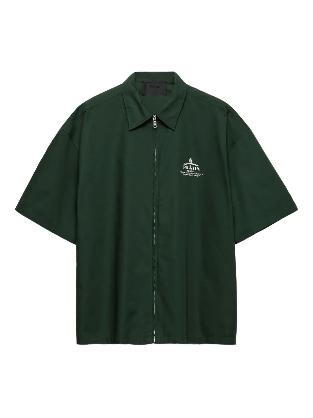 Prada Logo-Embroidered Zip-Up Nylon Shirt in Green for Men