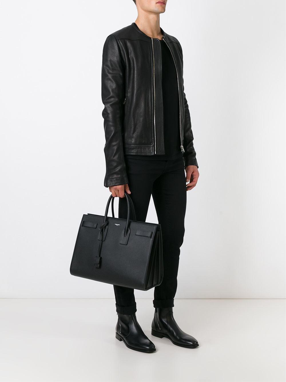 Saint Laurent Sac de Jour Thin Large in Glazed Leather - Black - Men