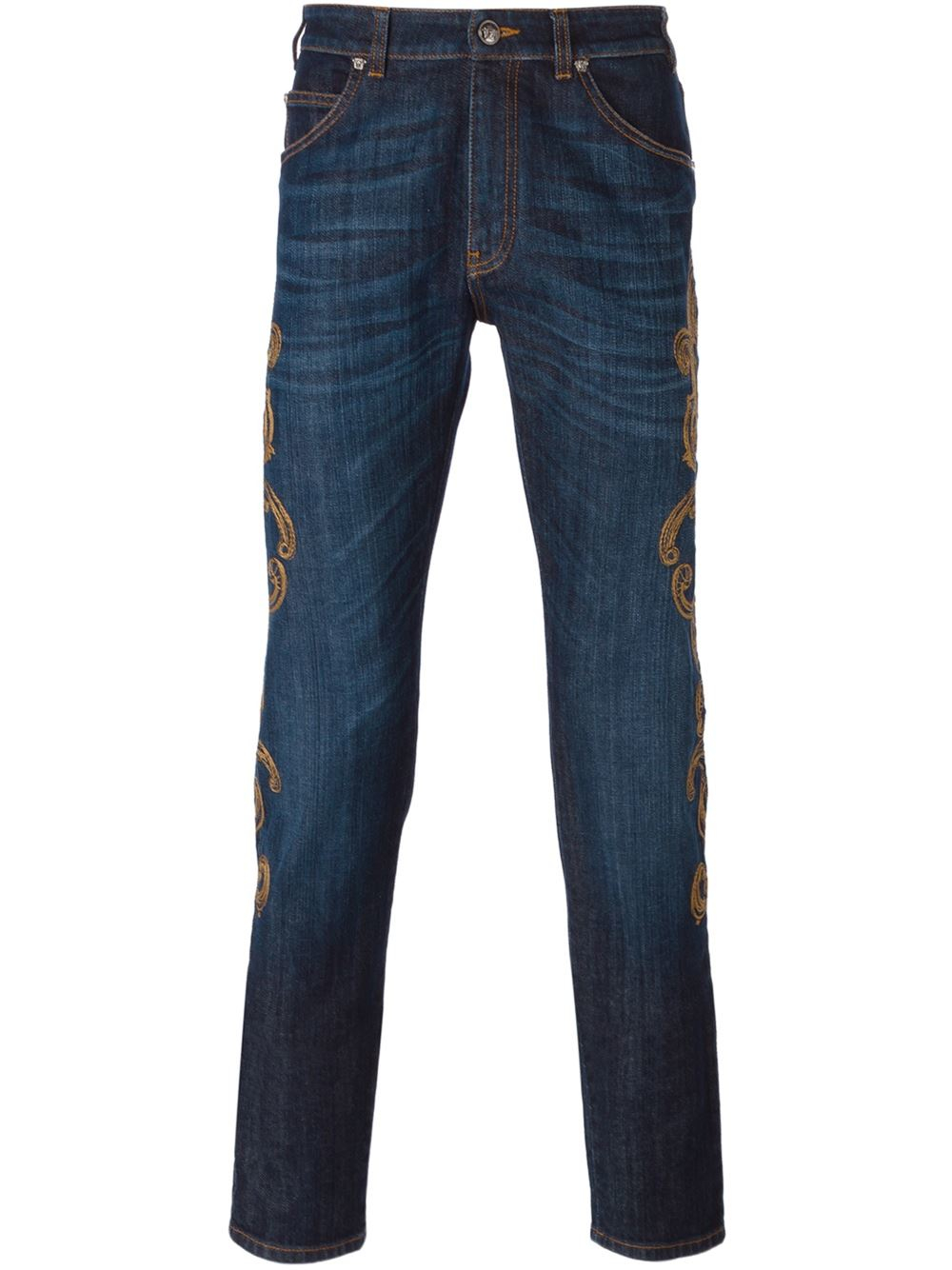 Versace Denim Embroidered Jeans in Blue for Men Lyst