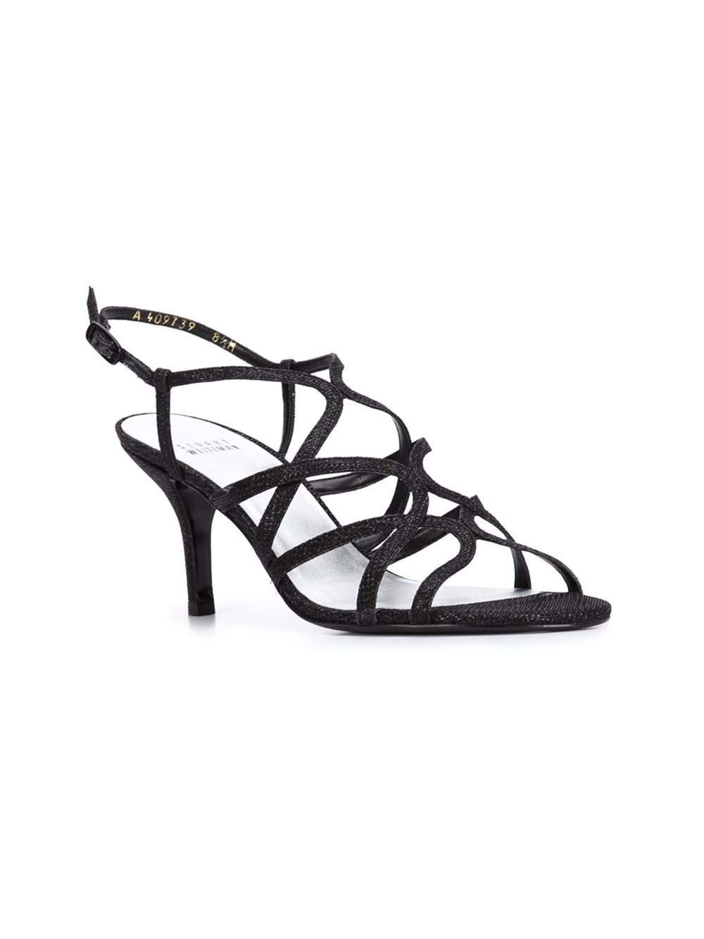 Stuart Weitzman Leather Strappy Kitten Heel Sandals in Black - Lyst