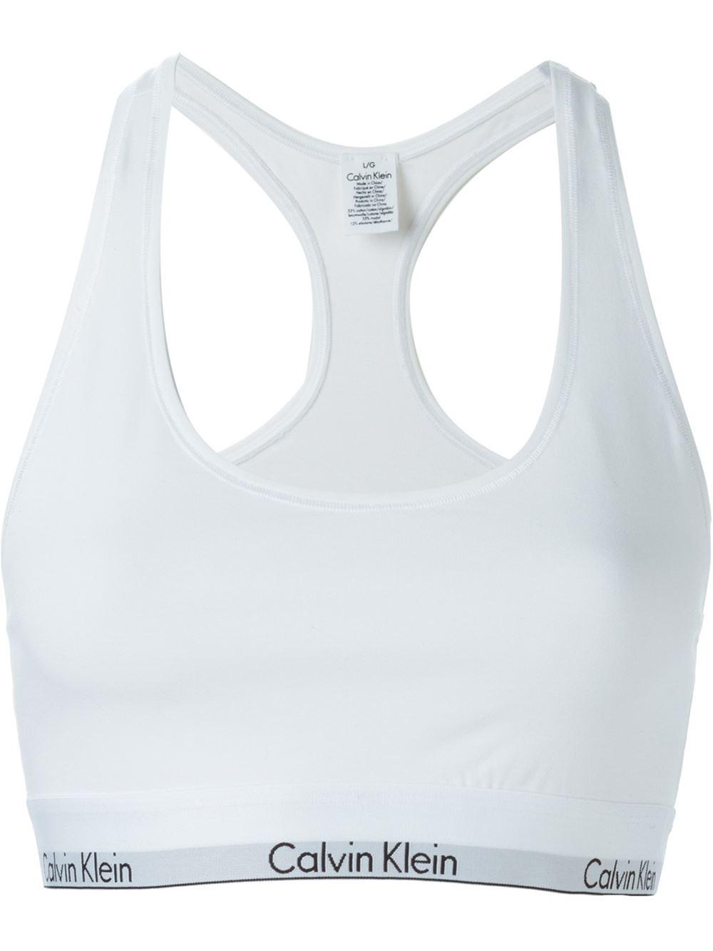 Calvin klein Branded Elastic Sports Bra in White | Lyst