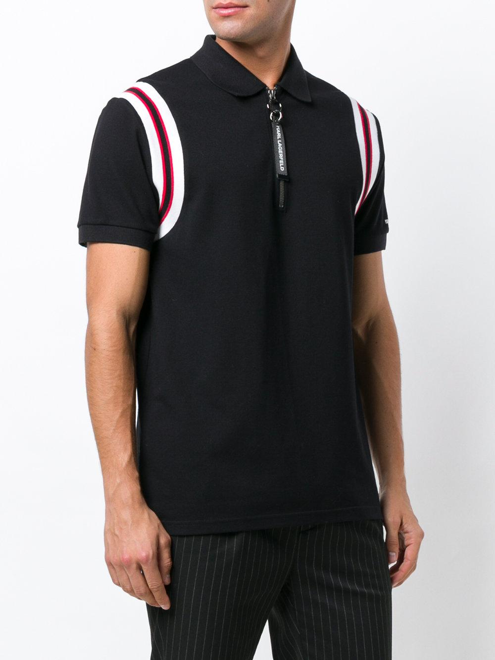 Karl Lagerfeld Cotton Rib Knit Detail Polo Shirt in Black for Men - Lyst