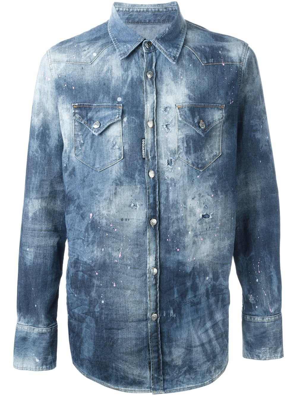 DSquared² Distressed Denim Shirt in Blue for Men - Lyst