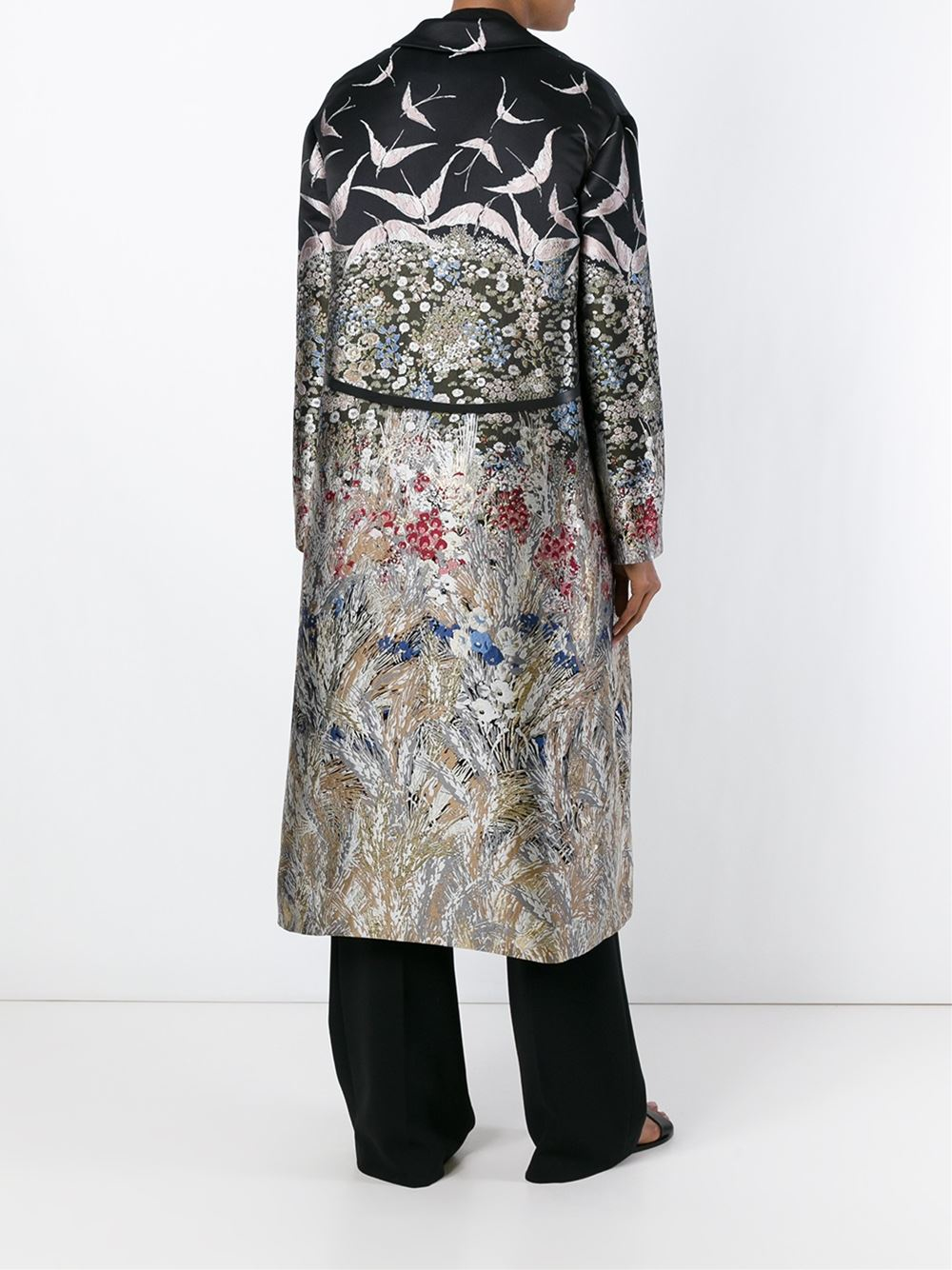 Lyst - Valentino Floral And Bird Jacquard Coat in Black