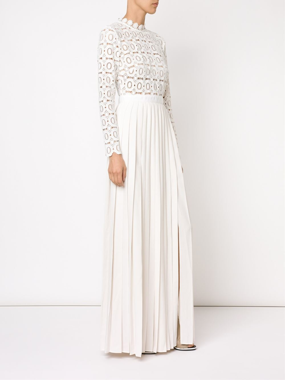 SelfPortrait Pleated CrochetLace and CottonBlend Maxi Dress in Ivory (White) Lyst