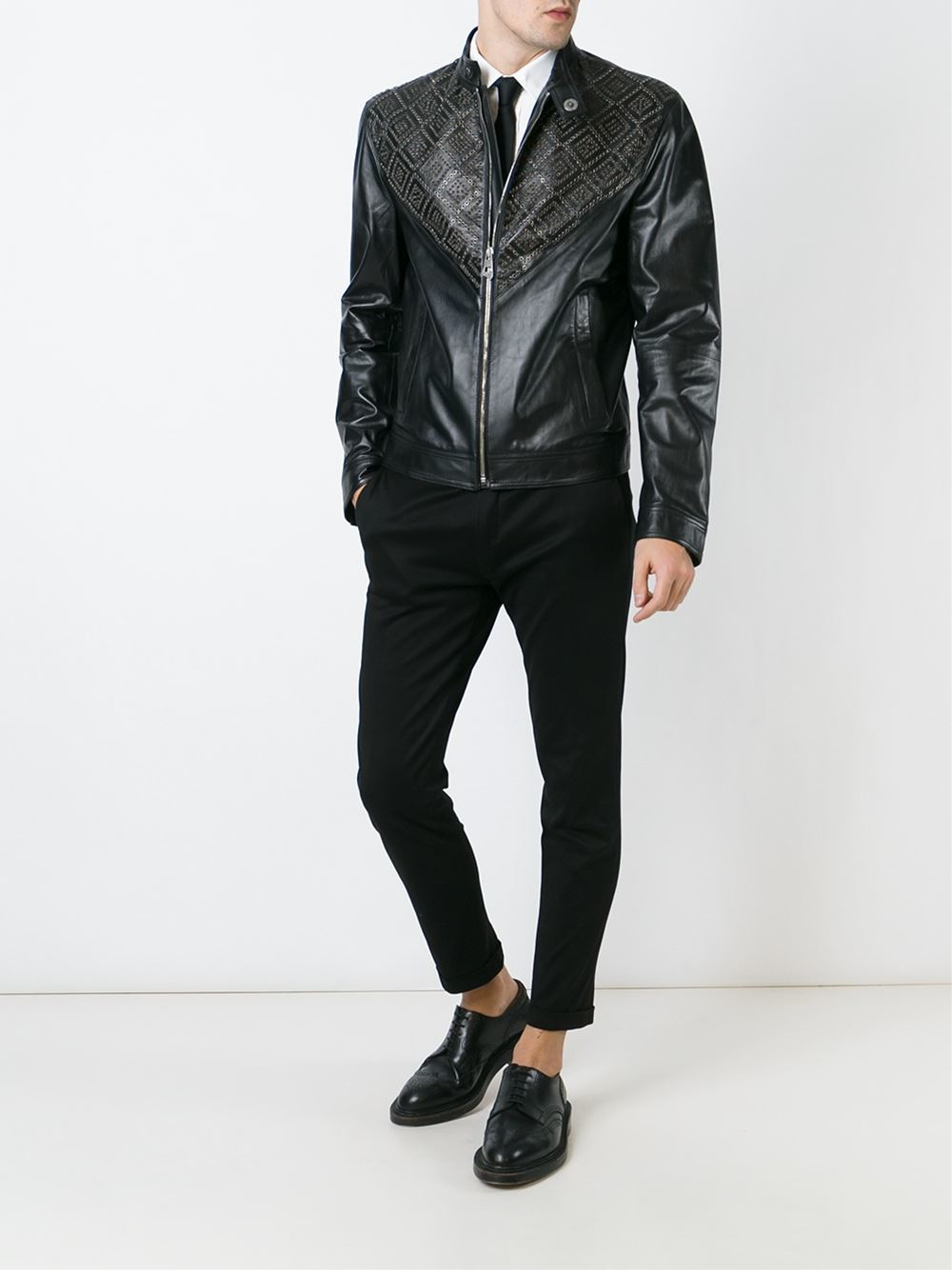 Versace Leather Jacket With Studs for Men Lyst