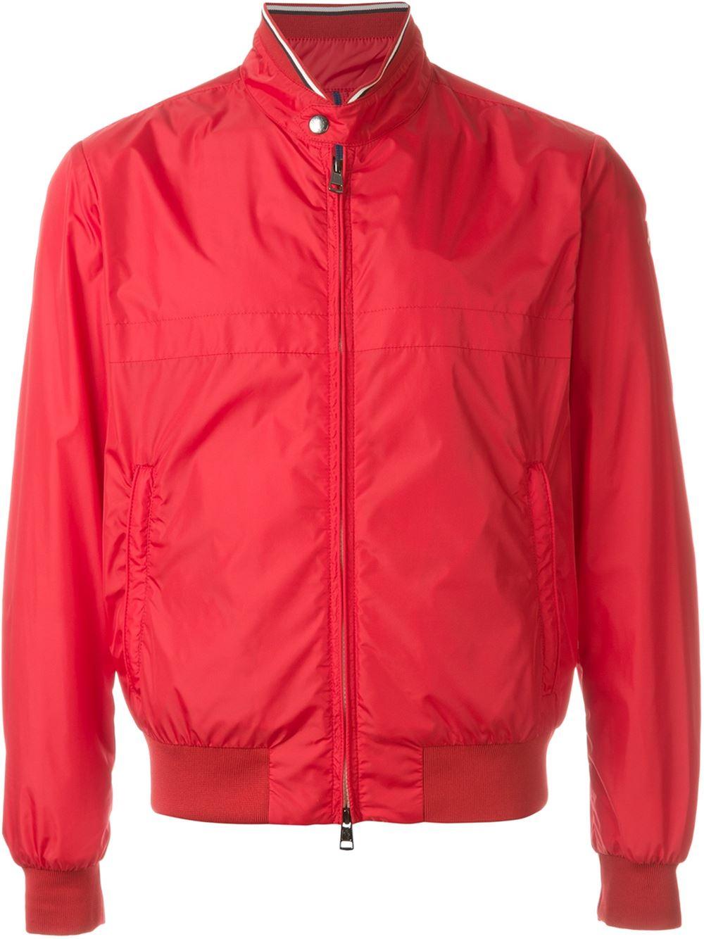 Moncler Shawl Collar Bomber Jacket in Red for Men | Lyst