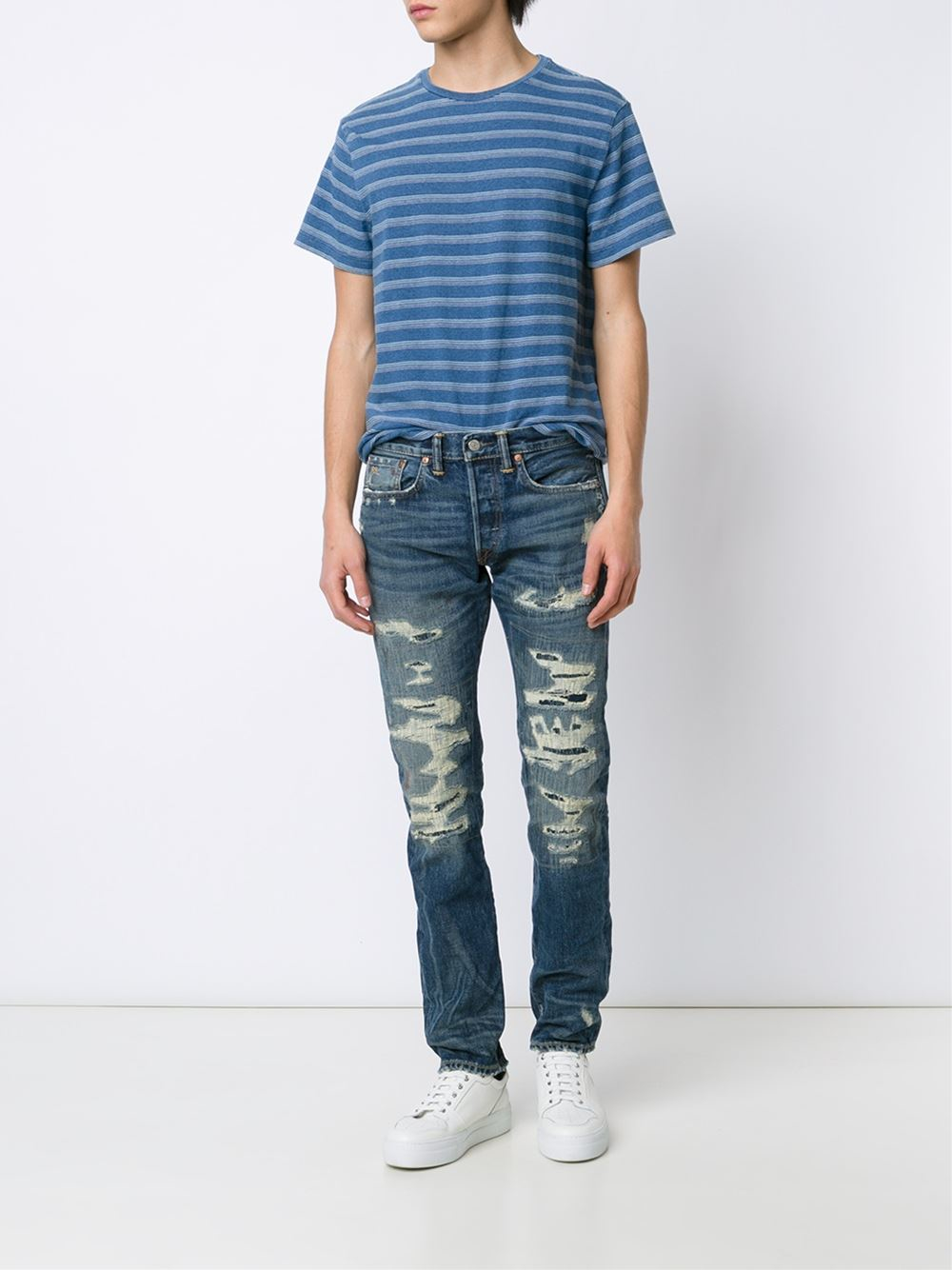 RRL Cotton Striped T-shirt in Blue for Men - Lyst