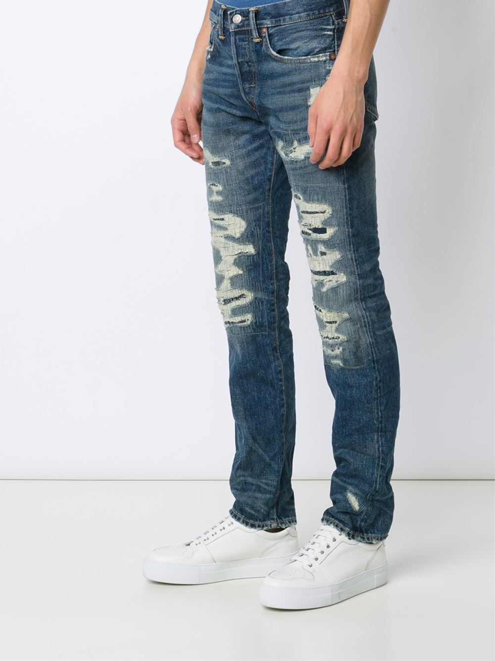 RRL Denim Distressed Jeans in Blue for Men - Lyst