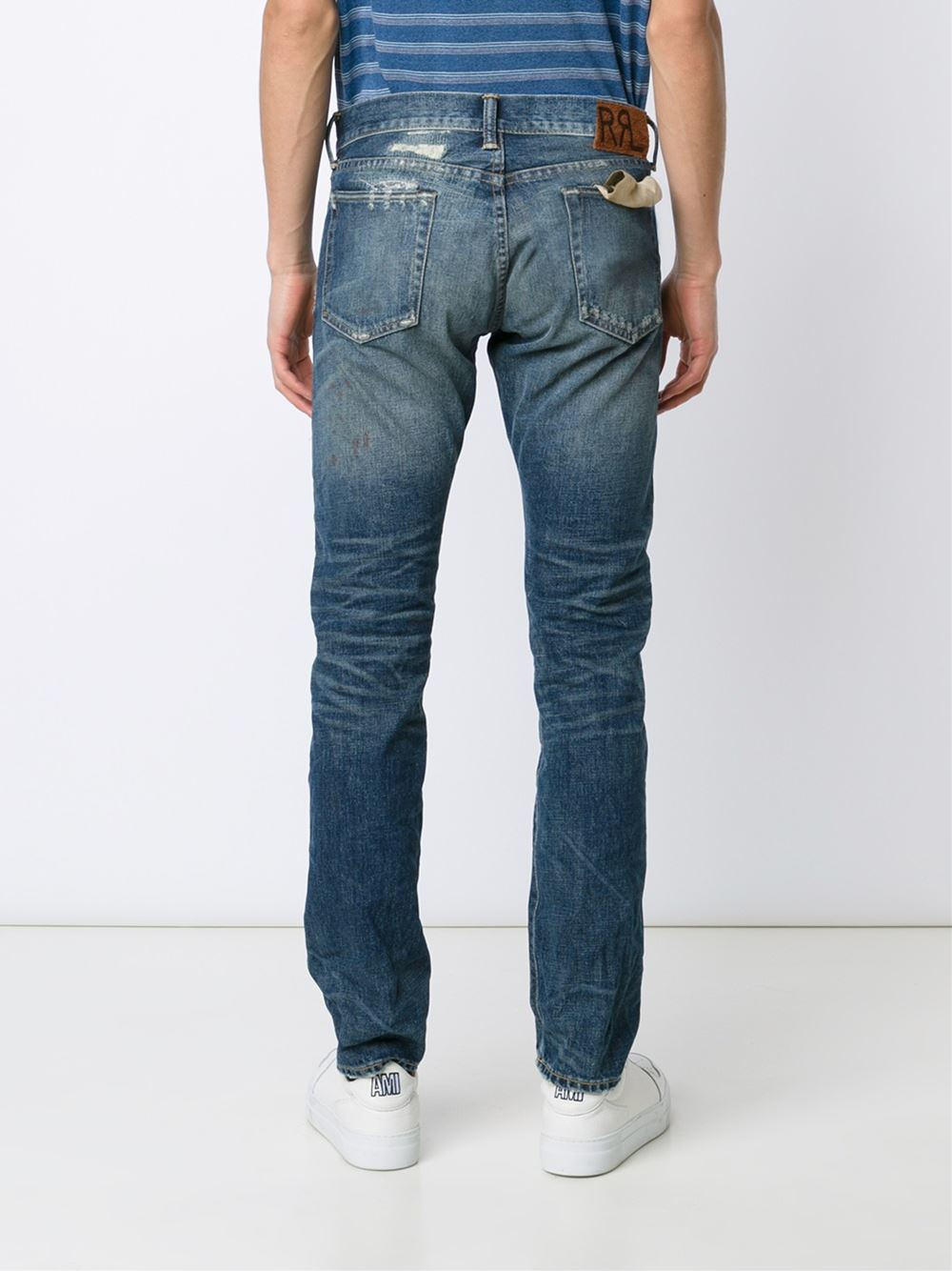 RRL Denim Distressed Jeans in Blue for Men - Lyst