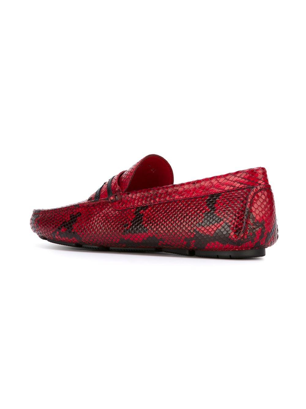Lyst - Roberto Cavalli Snakeskin Loafers in Red for Men
