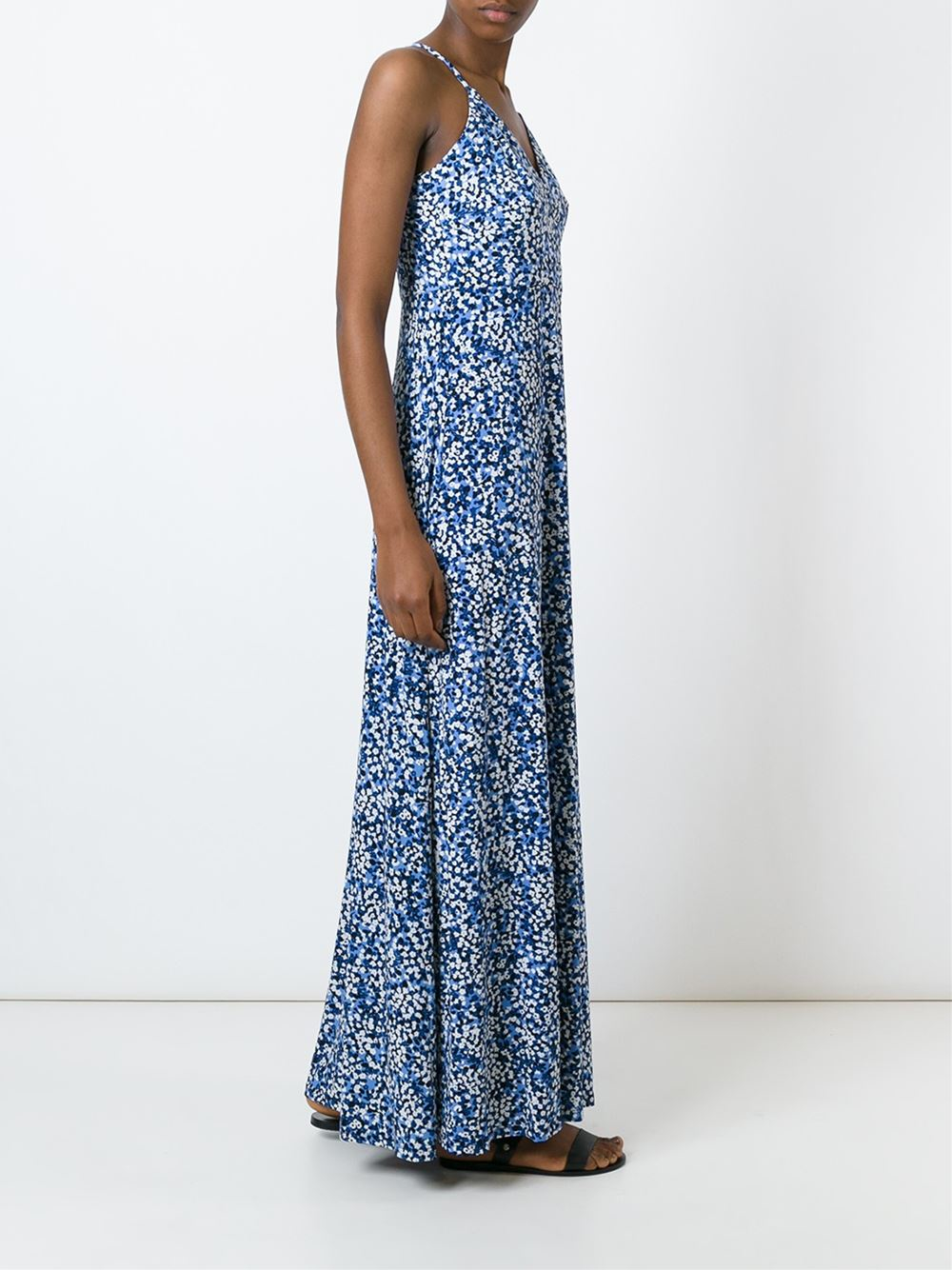 MICHAEL Michael Kors Floral Print Maxi Dress in Blue | Lyst