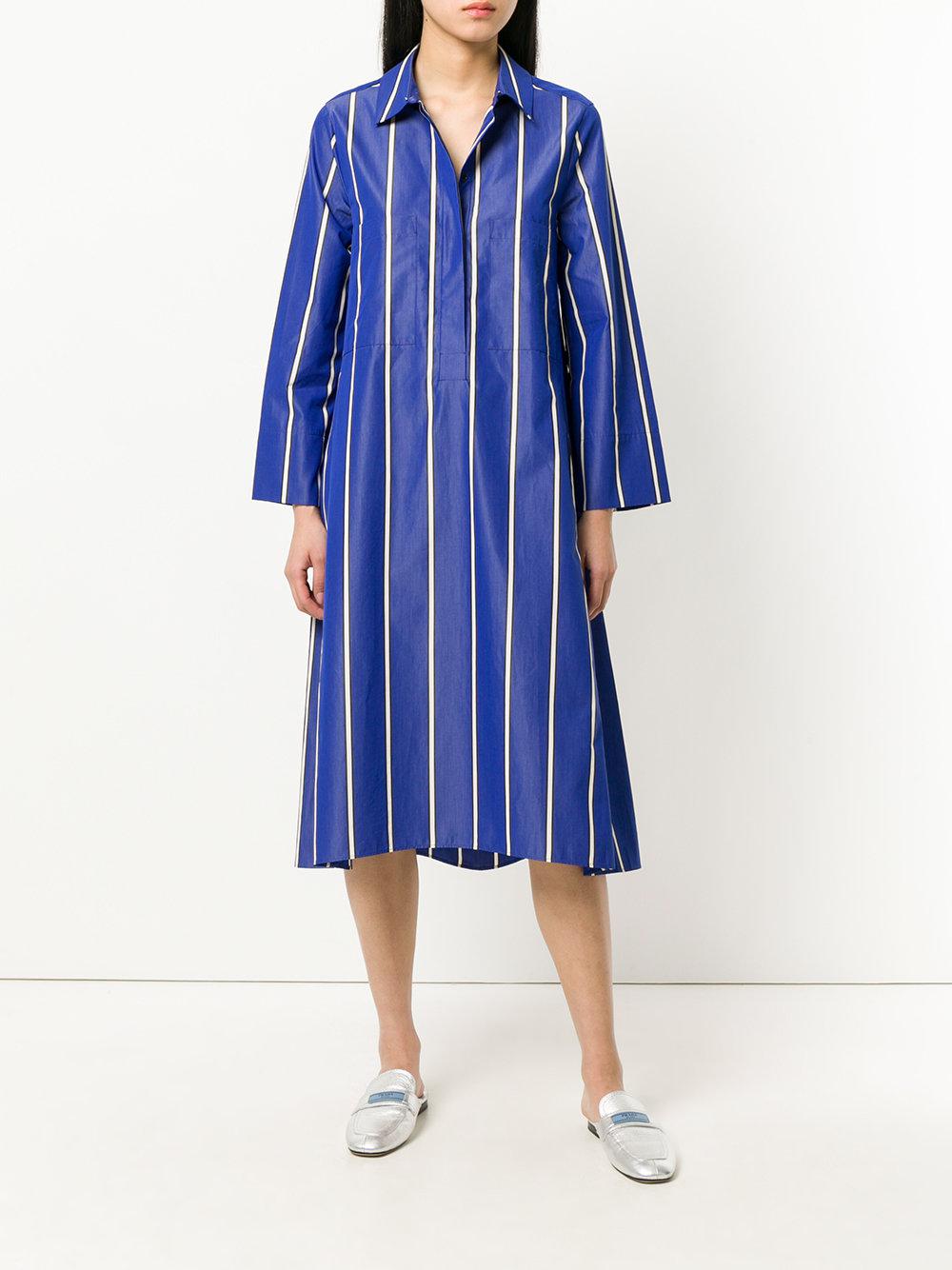 ODEEH Cotton Striped Shirt Dress in Blue - Lyst