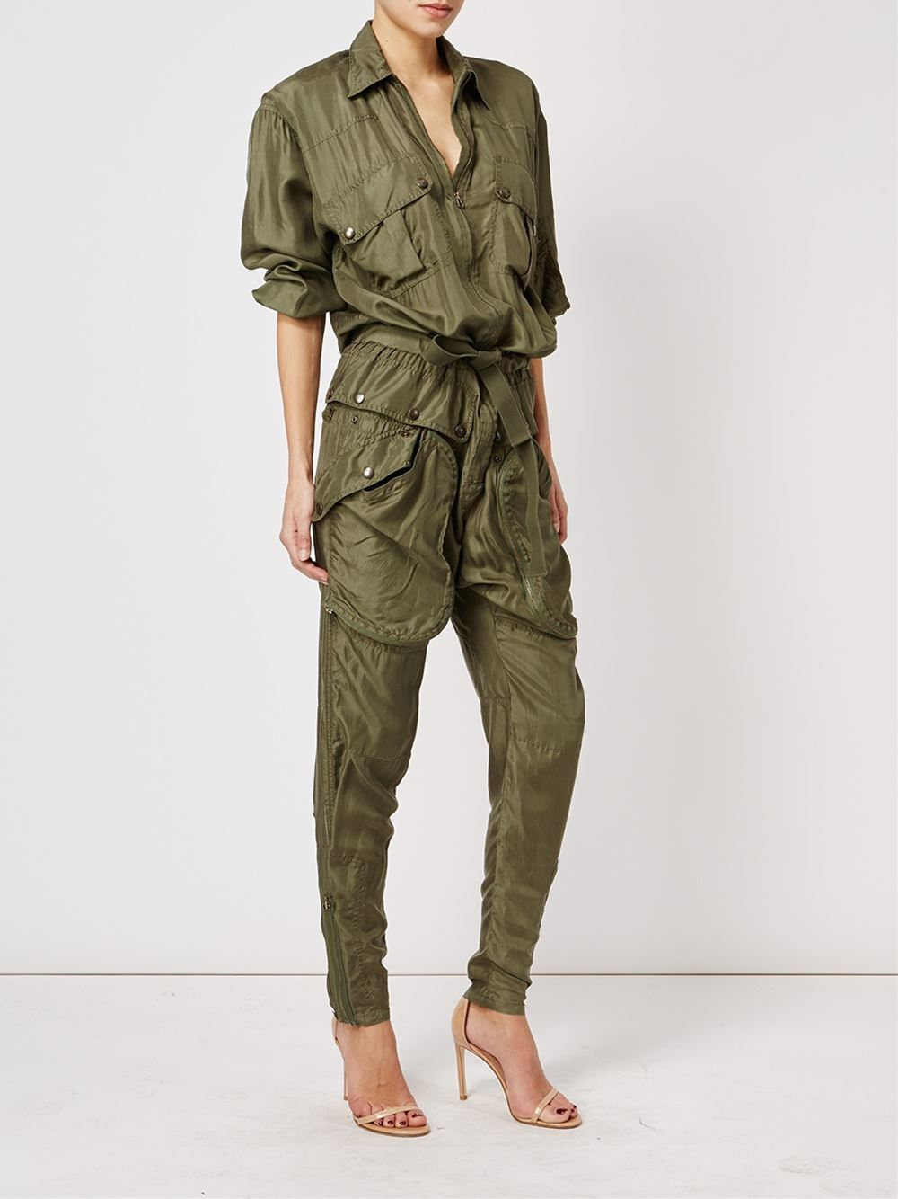 Faith Connexion Silk Cargo Jumpsuit in Green - Lyst