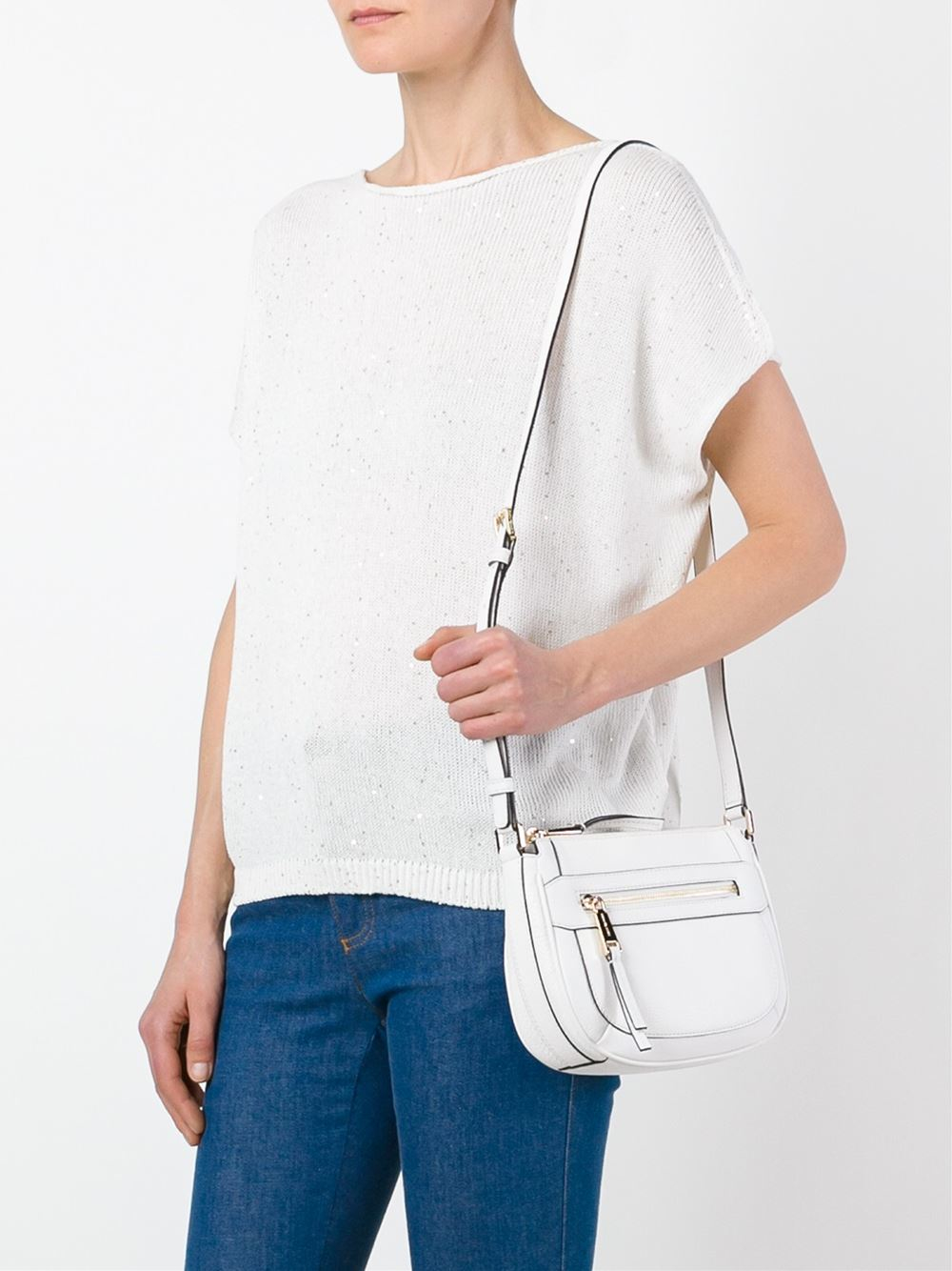 MICHAEL Michael Kors Leather 'julia' Crossbody Bag in White | Lyst