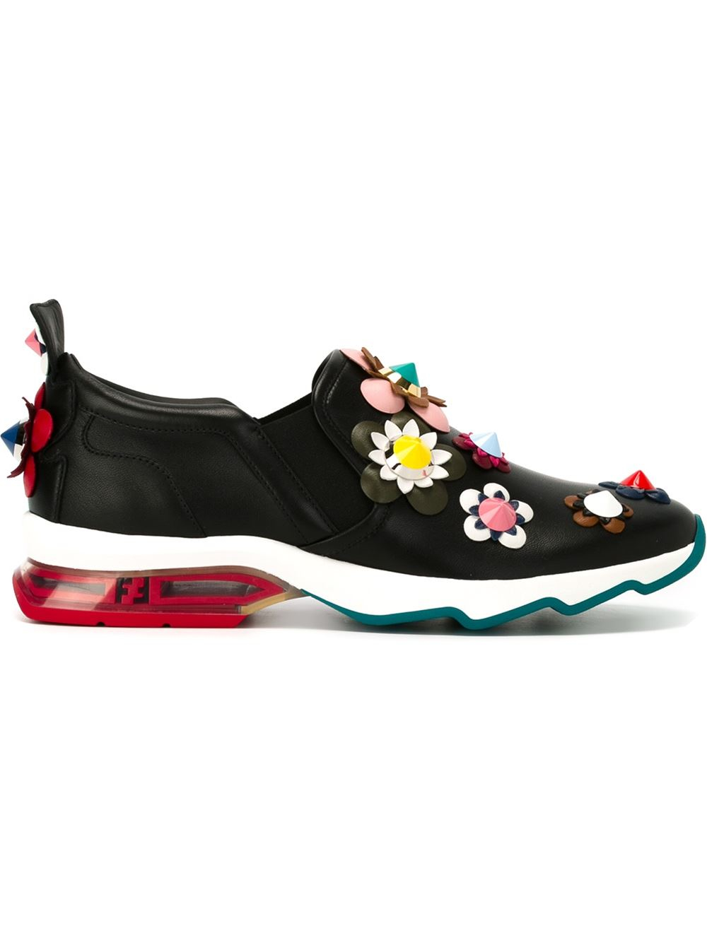 Fendi Leather Flower Appliqué Sneakers in Black - Lyst