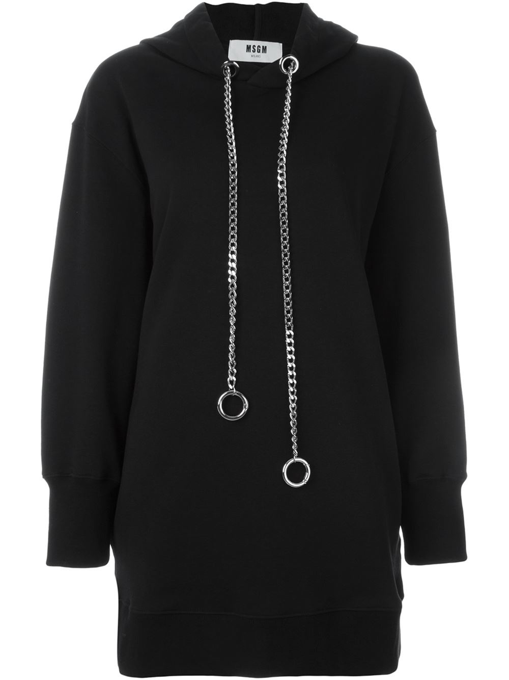MSGM Chain Drawstring Hoodie in Black | Lyst