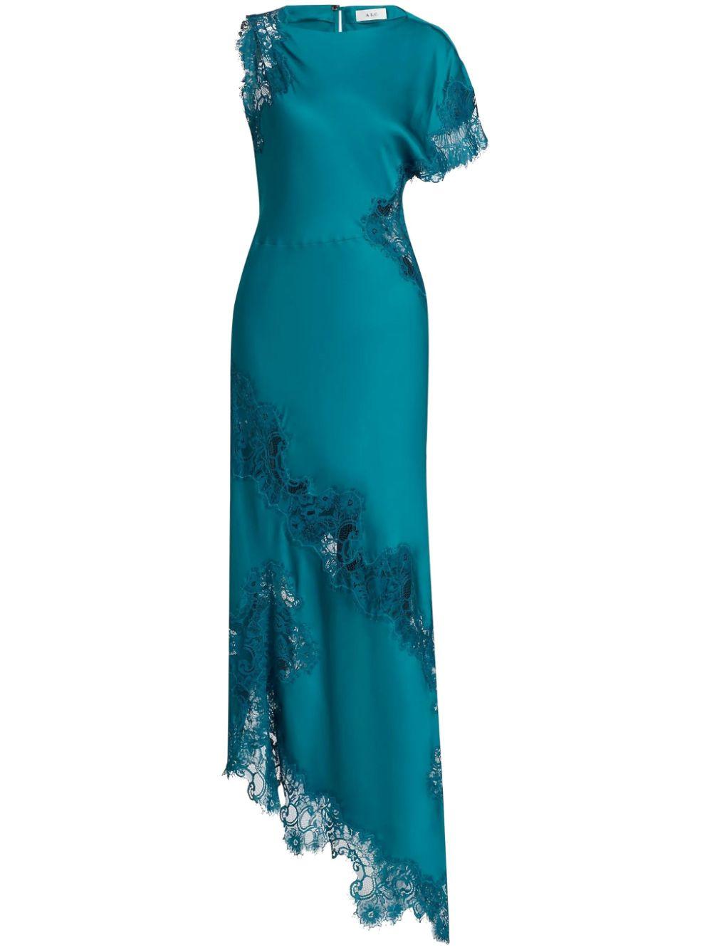 open lace back dress ASHLEYlauren 4691 One Shoulder Beaded Cocktail Dress
