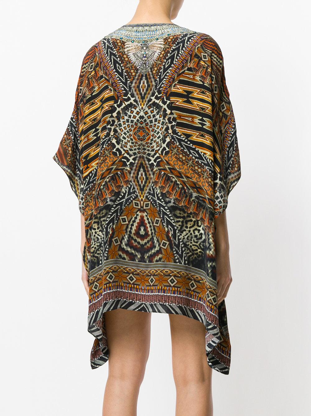 Camilla Silk Multi-print Flared Dress in Brown - Lyst