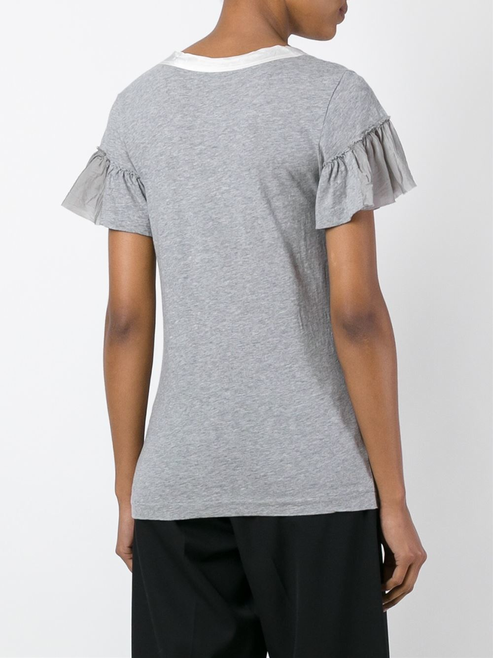 lyst sacai ruffle sleeve t shirt in gray lyst sacai ruffle sleeve t shirt in gray
